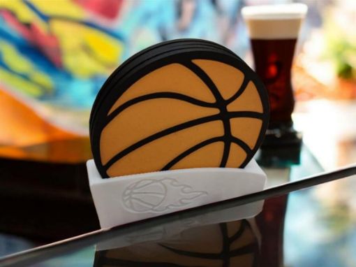 Basketball-Themed Coaster Set with Holder